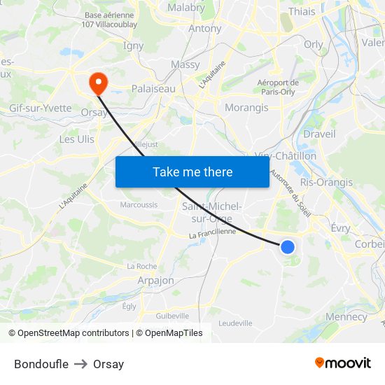 Bondoufle to Orsay map