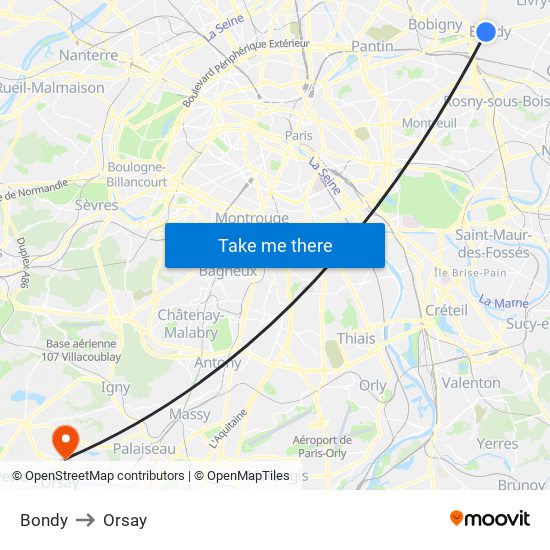 Bondy to Orsay map