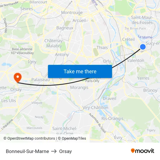 Bonneuil-Sur-Marne to Orsay map