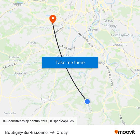 Boutigny-Sur-Essonne to Orsay map