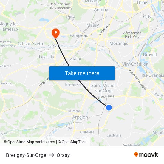 Bretigny-Sur-Orge to Orsay map