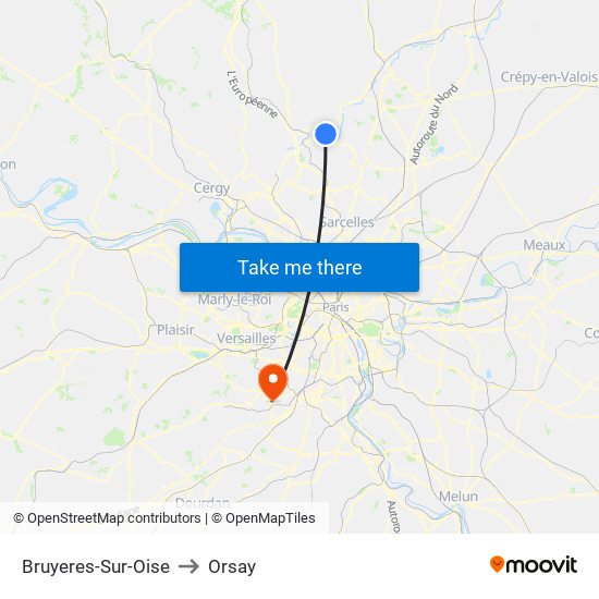 Bruyeres-Sur-Oise to Orsay map