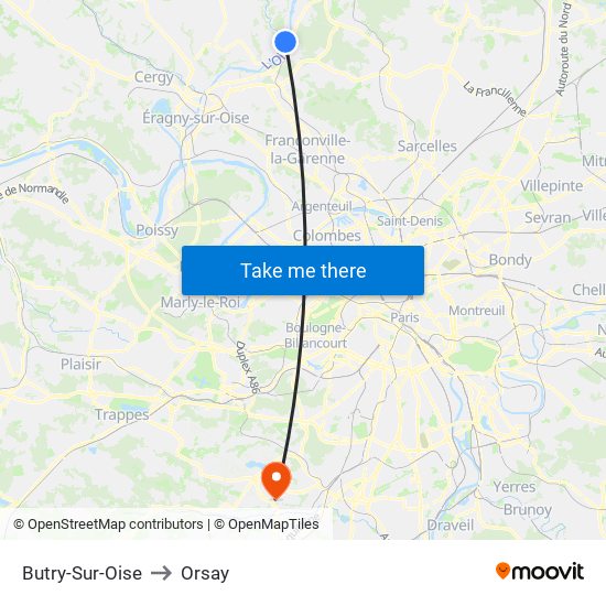 Butry-Sur-Oise to Orsay map