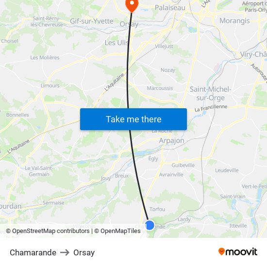 Chamarande to Orsay map