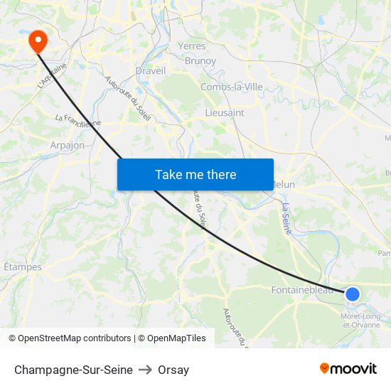 Champagne-Sur-Seine to Orsay map