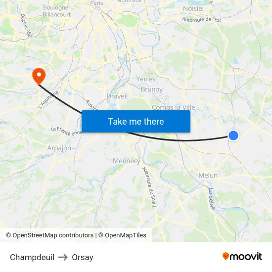 Champdeuil to Orsay map