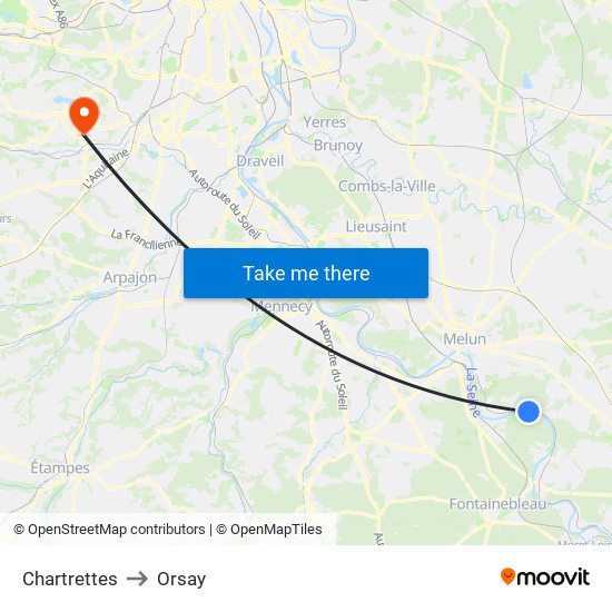 Chartrettes to Orsay map