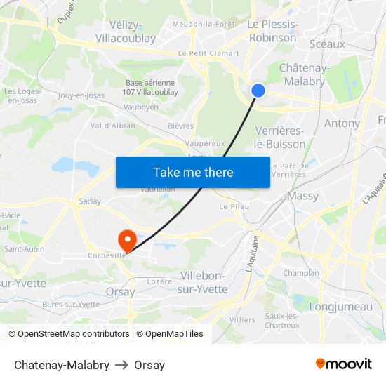 Chatenay-Malabry to Orsay map