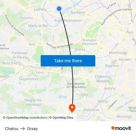 Chatou to Orsay map