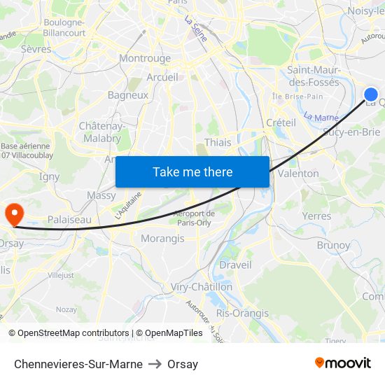 Chennevieres-Sur-Marne to Orsay map