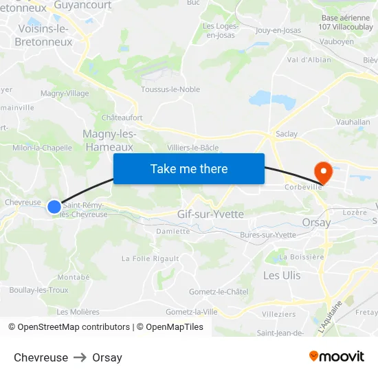 Chevreuse to Orsay map