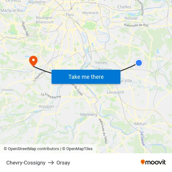Chevry-Cossigny to Orsay map