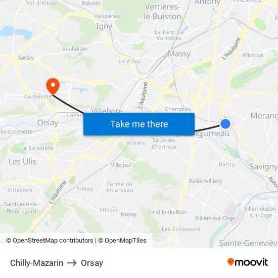 Chilly-Mazarin to Orsay map