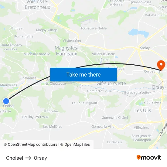 Choisel to Orsay map