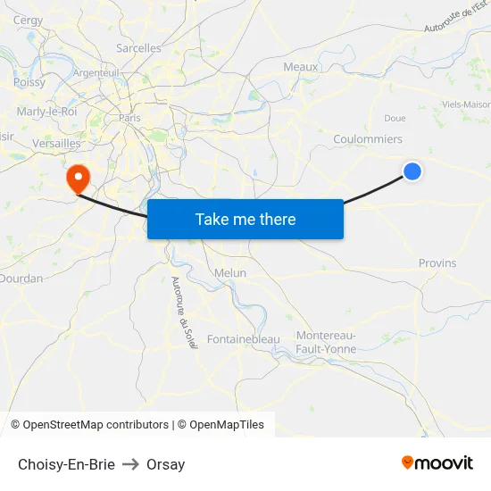 Choisy-En-Brie to Orsay map