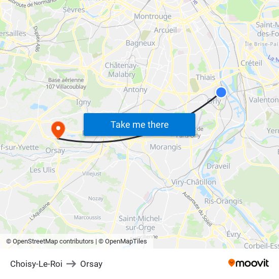 Choisy-Le-Roi to Orsay map