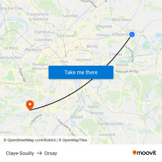 Claye-Souilly to Orsay map