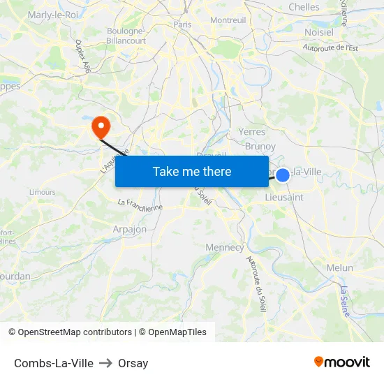 Combs-La-Ville to Orsay map