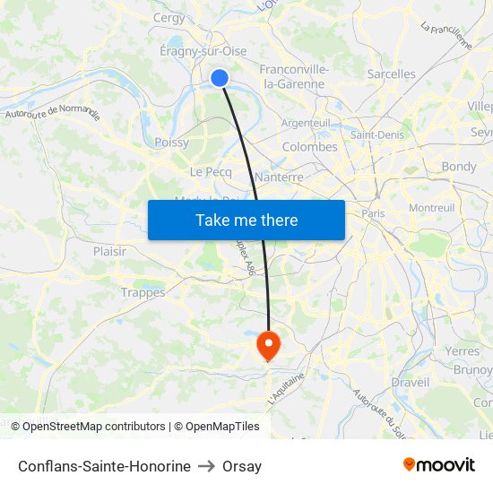 Conflans-Sainte-Honorine to Orsay map