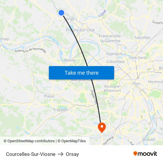 Courcelles-Sur-Viosne to Orsay map