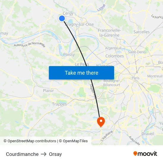 Courdimanche to Orsay map