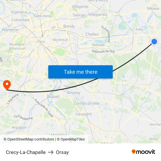 Crecy-La-Chapelle to Orsay map