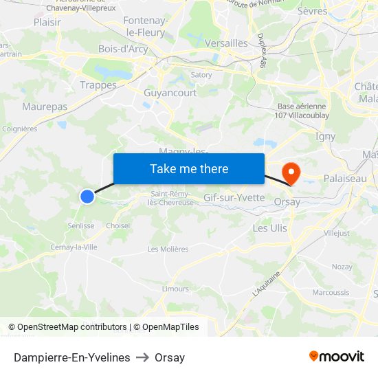 Dampierre-En-Yvelines to Orsay map