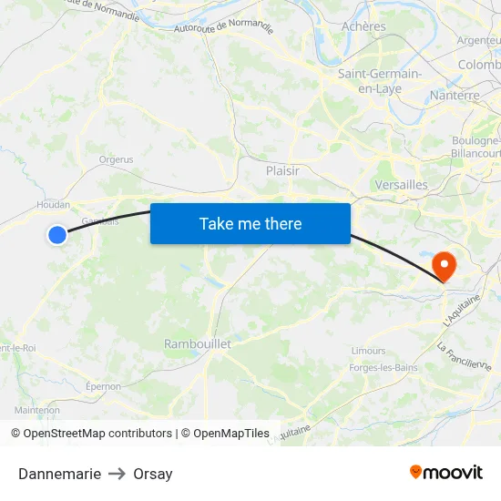 Dannemarie to Orsay map