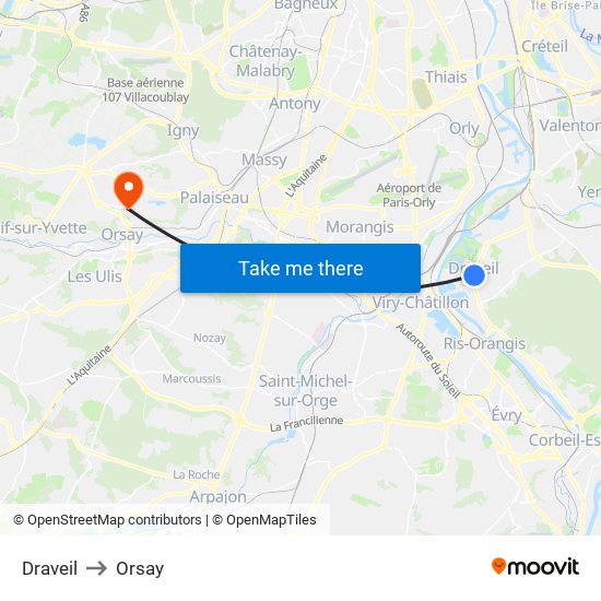 Draveil to Orsay map