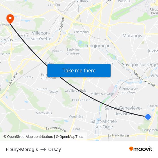 Fleury-Merogis to Orsay map