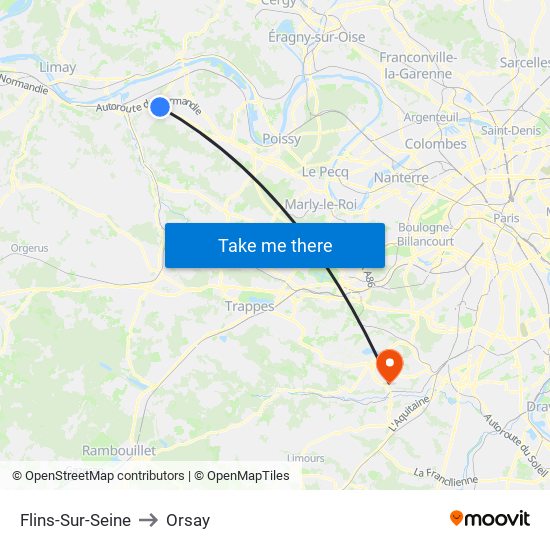 Flins-Sur-Seine to Orsay map