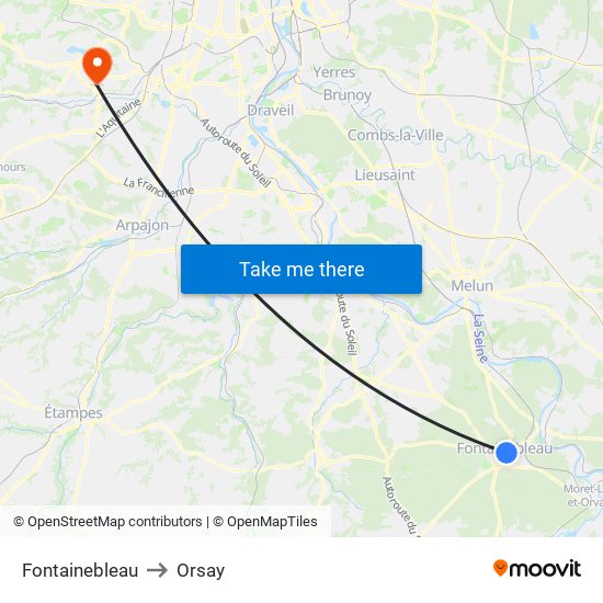 Fontainebleau to Orsay map