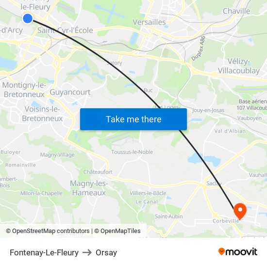 Fontenay-Le-Fleury to Orsay map