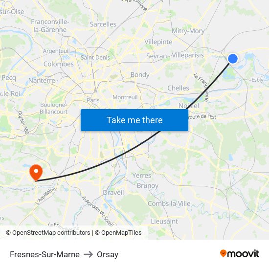 Fresnes-Sur-Marne to Orsay map