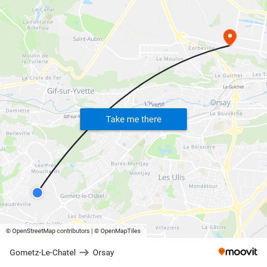 Gometz-Le-Chatel to Orsay map