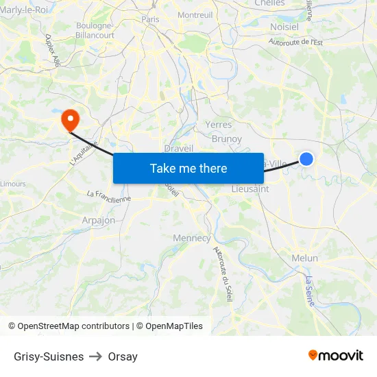 Grisy-Suisnes to Orsay map