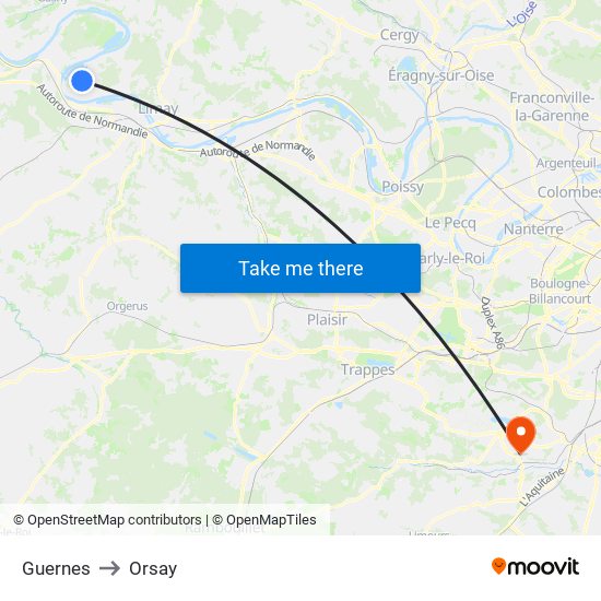 Guernes to Orsay map