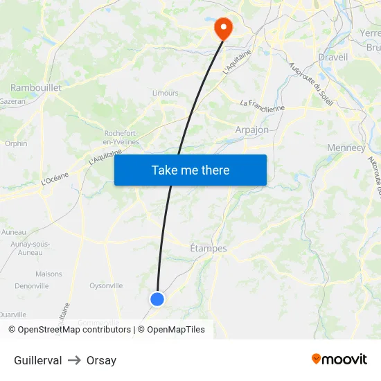 Guillerval to Orsay map