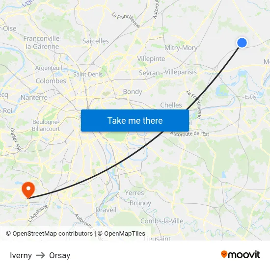 Iverny to Orsay map