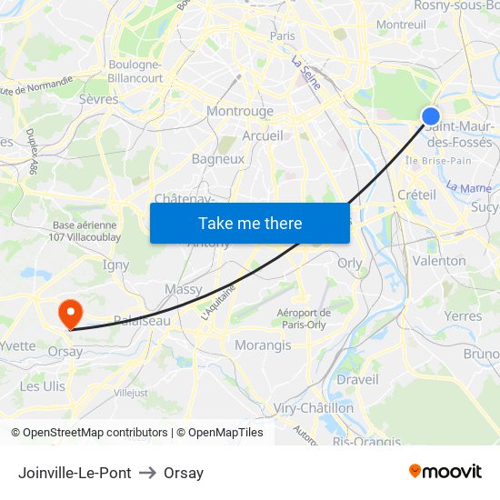 Joinville-Le-Pont to Orsay map
