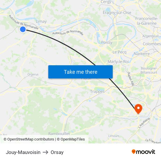 Jouy-Mauvoisin to Orsay map