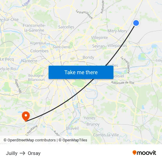 Juilly to Orsay map