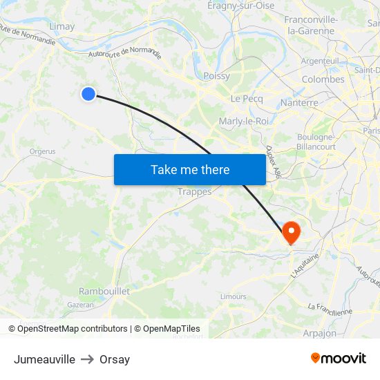 Jumeauville to Orsay map