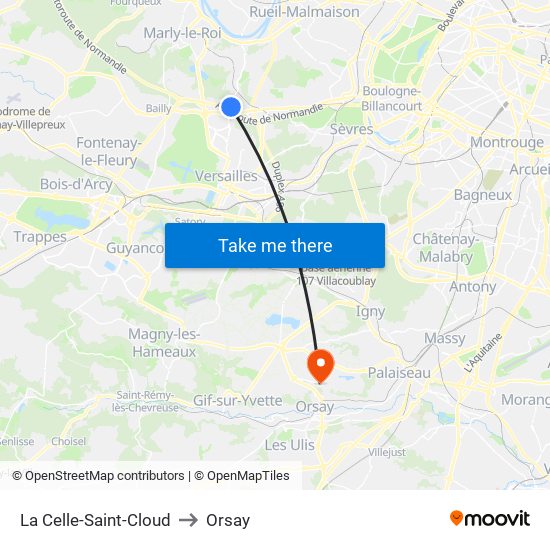 La Celle-Saint-Cloud to Orsay map
