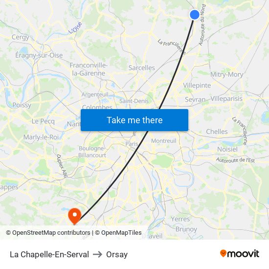 La Chapelle-En-Serval to Orsay map