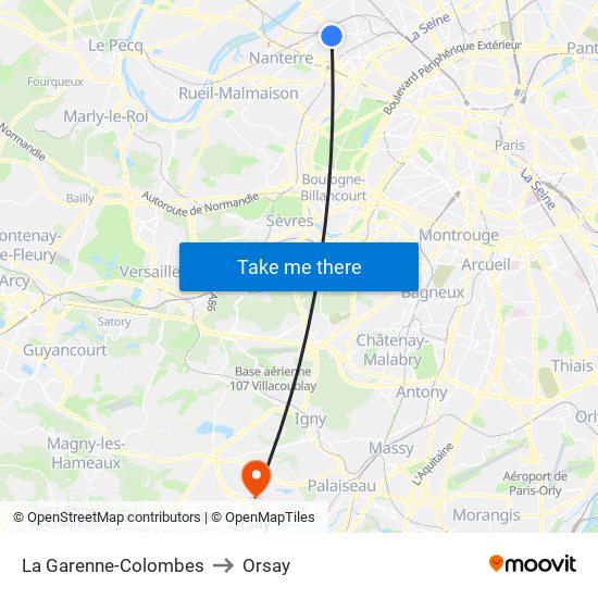 La Garenne-Colombes to Orsay map