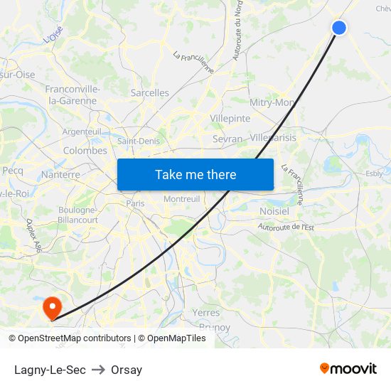 Lagny-Le-Sec to Orsay map