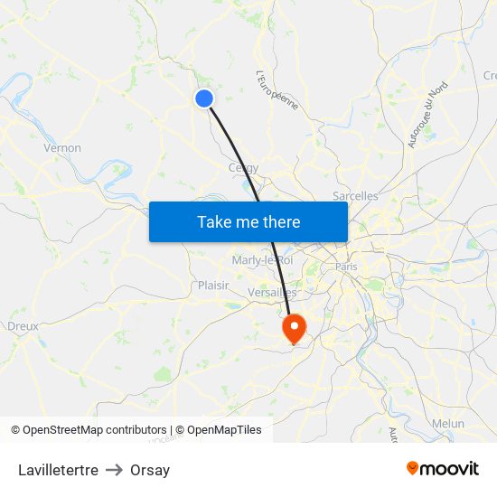 Lavilletertre to Orsay map