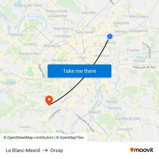 Le Blanc-Mesnil to Orsay map