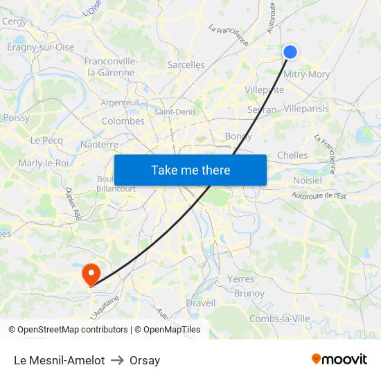 Le Mesnil-Amelot to Orsay map